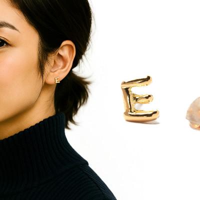 ふるさと納税 岐阜市 ピアス 18金 イニシャル アルファベット 「E」 片耳