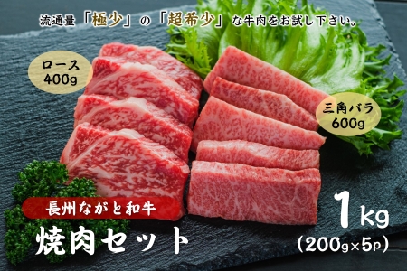 (1406)長州ながと和牛「三角バラ焼き肉用・ロース焼肉用」牛肉 肉 お肉 焼き肉 焼肉 焼肉用 600g 400g 合計1ｋｇ ギフト 贈り物 和牛 牛 ながと和牛 長門市