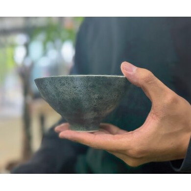 有田焼 Moon Surface＆コスモスブラスト ペア茶碗 【三光堂】李荘窯 夫婦茶碗 茶碗 ちゃわん ご飯茶碗 月 宇宙 黒 青 シンプル モダン 新婚祝い ギフト プレゼント A40-440_イ