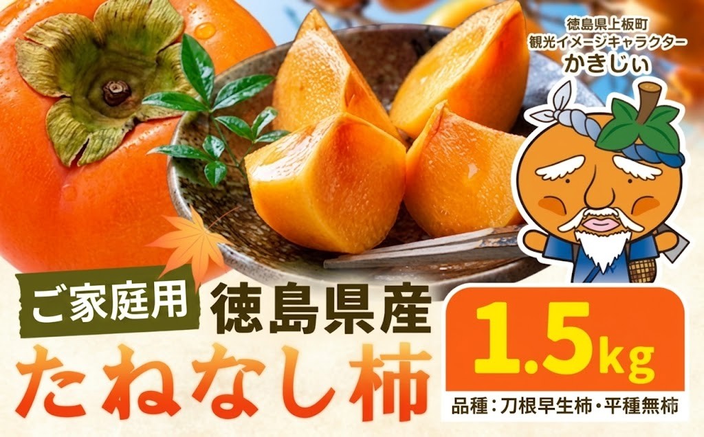 
                  柿 果物 ご家庭用 たねなし柿 1.5kg 《2026年9月末から10月末出荷予定》 旬 送料無料 徳島県 上板町 フルーツ かき カキ くだもの 刀根早生柿 平種無柿
                