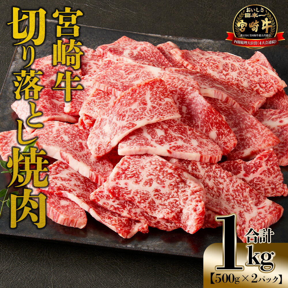 【ふるさと納税】＜宮崎牛 切落し焼肉1kg（500g×2）＞入金確認後、1～3か月以内に順次出荷 国産 黒毛和牛 牛肉 牛 精肉 赤身 ブランド牛 ちょっと豪華 毎日の食卓 ご褒美 旨味 普段使い 焼き肉 不揃い 切り落とし ミヤチク 宮崎県 【冷凍】