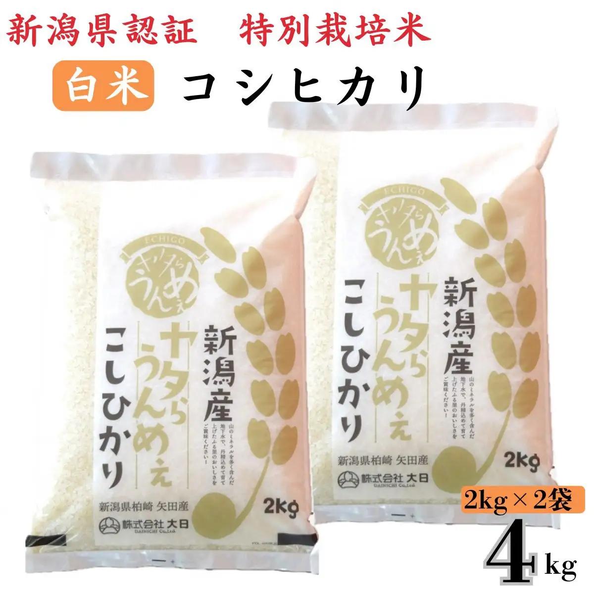 【令和7年産米】コシヒカリ 白米 4kg（2kg×2袋） ヤタらうんめぇ お米 新潟県産 小分け 水田環境鑑定士在籍[Y0198]