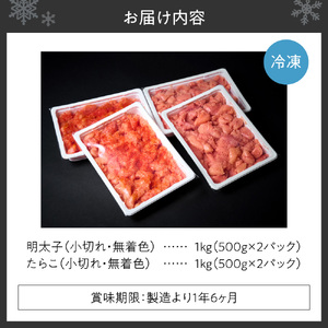 無着色小切れ明太子・たらこセット ｜  計2kg 魚卵 北海道 札幌市