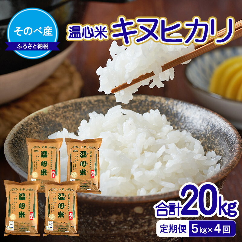 【ふるさと納税】【定期便】キヌヒカリ5kg×4回　合計20kg　令和7年度産　そのべ産 温心米　米 20kg 単一原料米 きぬひかり 丹波 精米 白米 こめ コメ 京都