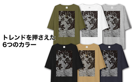 【川西】地図柄ビッグシルエットTシャツ（サンドカーキ）Mサイズ［No.339-02］