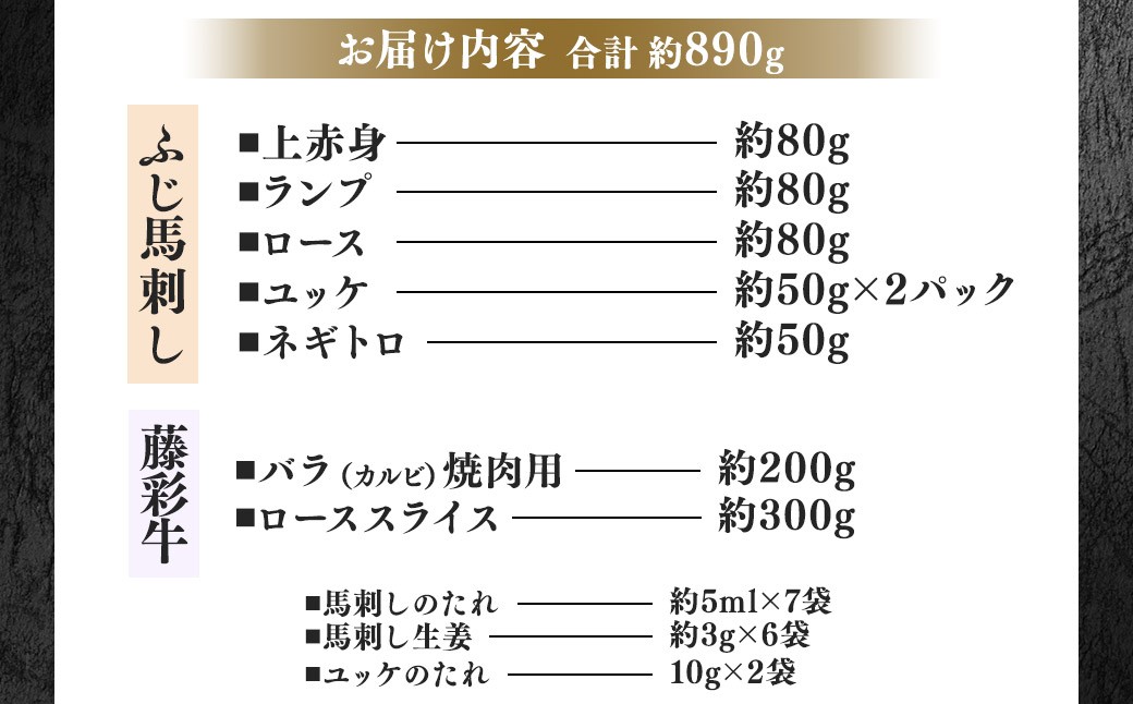 ふじ馬刺しと藤彩牛の贅沢食べ比べ