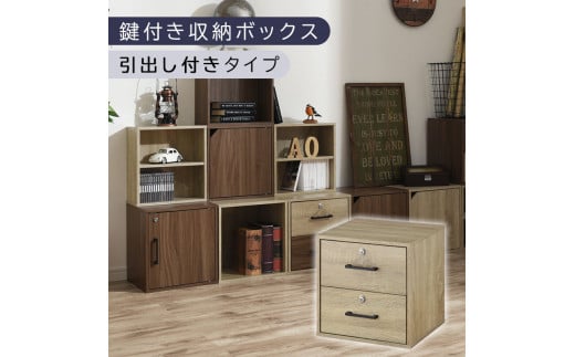 【完成品でお届け】鍵付き収納ボックス〔幅35cm・引出し付きタイプ〕（オーク）キューブボックス 扉付き 鍵付き カラーボックス 収納ボックス 引き出し a4 収納 おしゃれ 木製 ボックス 棚 扉付き収納ボックス レコード cd dvd 書類 本棚 引き出しラック 約 幅35cm キューブラック 本 漫画 ラック LKANET300208-3-OAK