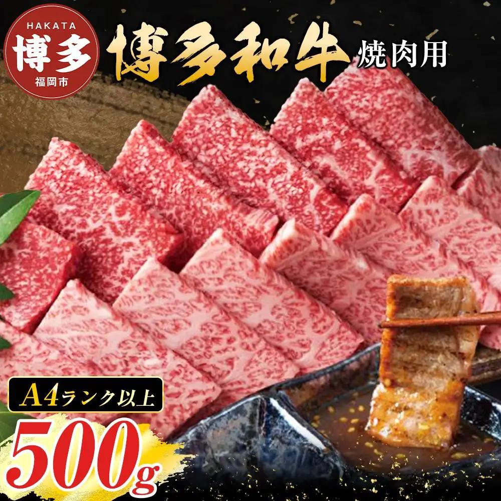 博多和牛 A4ランク以上 焼き肉用 500g | ふるさと納税 肉 厳選部位 ふるさと納税 牛肉 お肉 九州産 黒毛和牛 和牛 高級 人気 化粧箱付き ギフト プレゼント 冷凍 福岡県 福岡市 バーベキュー BBQ