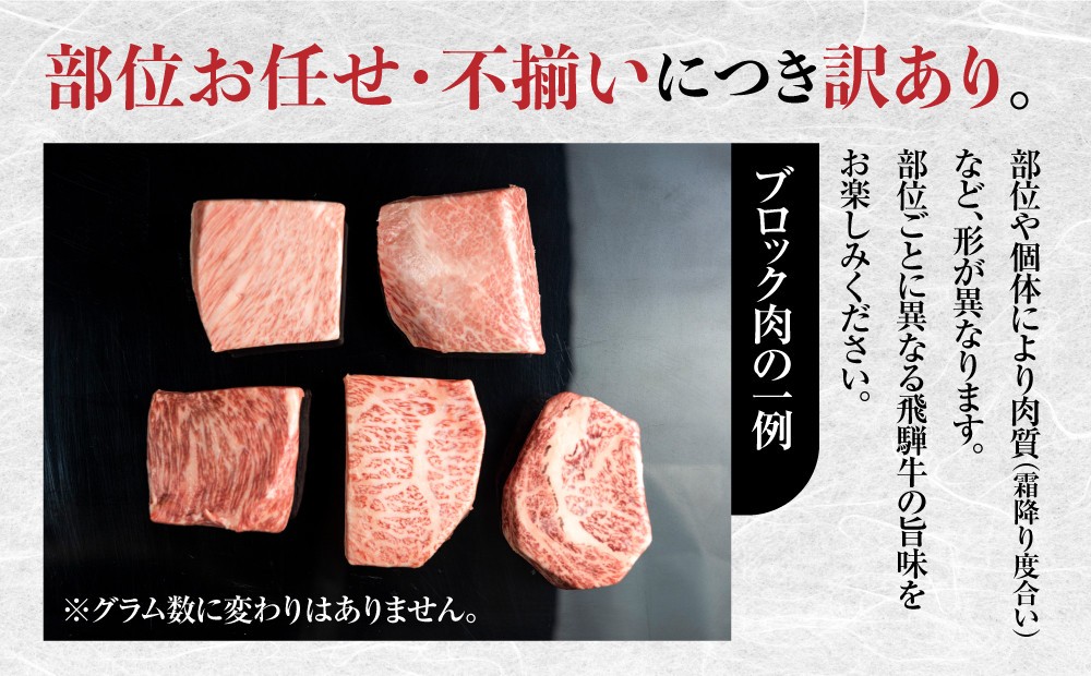 飛騨牛 ブロック肉 [塊]  500g 赤身 訳あり 部位お任せ 不揃い ローストビーフ  牛肉 ブロック セット 真空パック 黒毛和牛 肉  バーベキュー BBQ 焼き肉 焼肉【ごちそう】 贅沢飛騨
