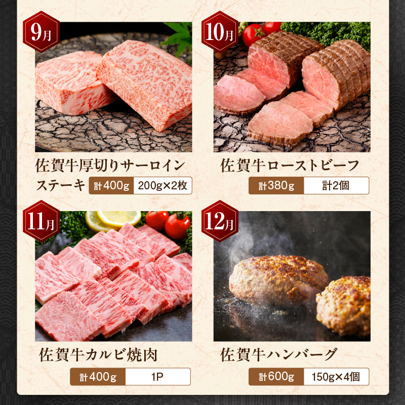【発送月固定 定期便】肉の定期便! 佐賀牛 毎月月替わりでお届け 全12回 J1171