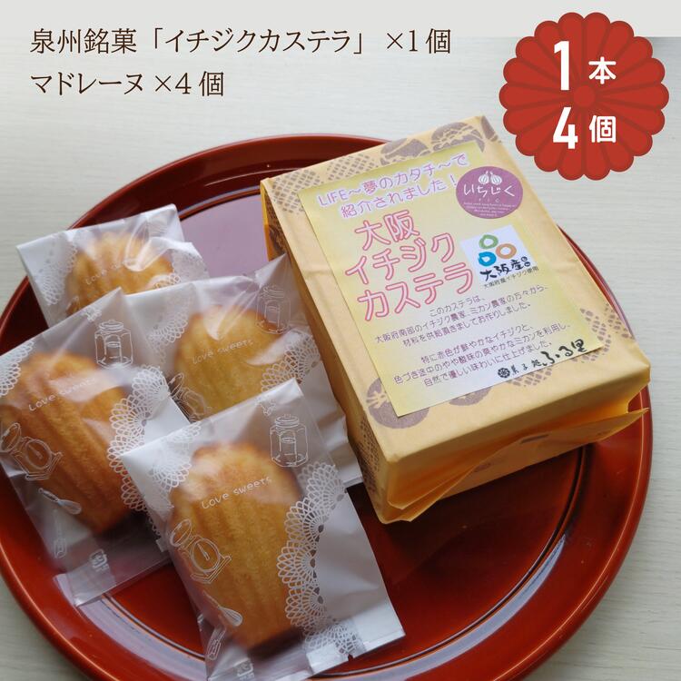 【ふるさと納税】「大阪イチジクカステラ (大阪産(もん))」「マドレーヌ」セット 計5個入｜菓子処ふる里 かすてら カステラ スイーツ デザート お菓子 焼き菓子 和菓子 洋菓子 [4756]
