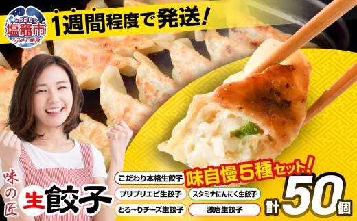 安心無添加 こだわり本格 生餃子 5種 食べ比べ セット 50個入り (10個×各5種類)  味の匠 味自慢 こだわり 本格 生餃子 エビ チーズ スタミナ にんにく 激唐 冷凍  th00017