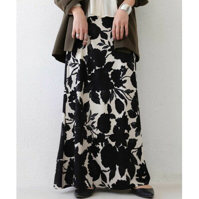 【ふるさと納税】【ANTIQUA/アンティカ】花柄 ロングスカート ボトムス ブラック(KE-03260-05-F)【1639354】