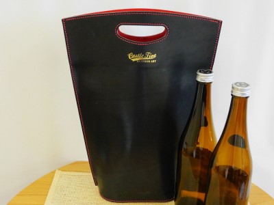 【日本酒2本つき】牛革使用 ワインキャリーバック720ml 2本用（黒×赤・黒・赤） ファッション かばん トートバッグ 手提げ  黒