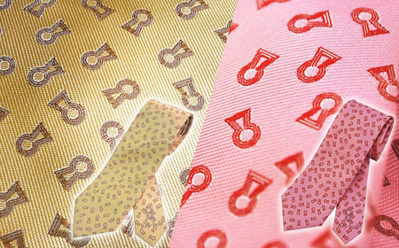 No.080 【ゴールド＆ローズ】古墳ネクタイ　シルク製2本セット