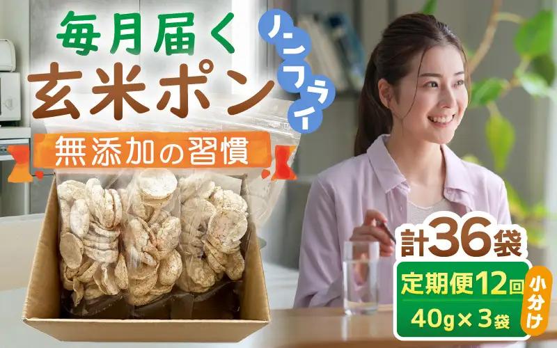 《12ヶ月定期便》【素材のまま】国産無添加 玄米ポンおやつ シリアル  40g×3袋  コシヒカリ  [e35-d003]