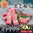 【ふるさと納税】鹿児島県産黒毛和牛(A5等級)サーロインステーキスティック計500g(250g×2枚) 牛肉 国産 小分け A5 冷凍 黒毛和牛 肉【カミチク】