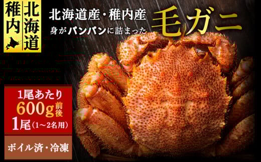 ＜ボイル済み急速冷凍＞身がパンパンに詰まった稚内産毛ガニ600g前後×1尾