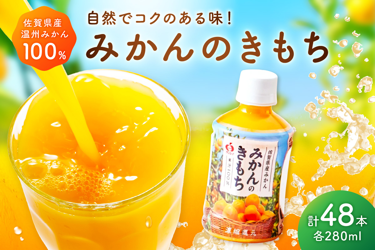 【佐賀県産温州みかん100%使用】 みかんジュース みかんのきもち 280ml×24本入り 2箱セット A039