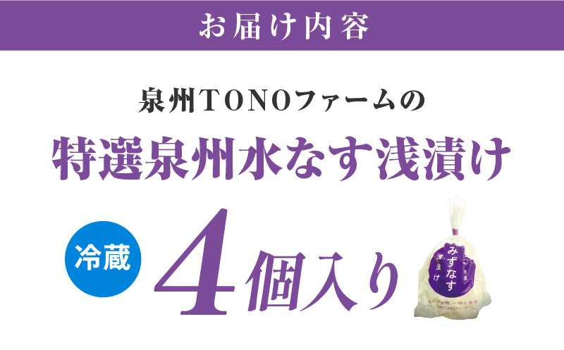特選 無添加 水なす漬け 4個【新鮮 野菜 泉佐野産 茄子 やさい TONOファーム 高評価 数量限定】 G1100