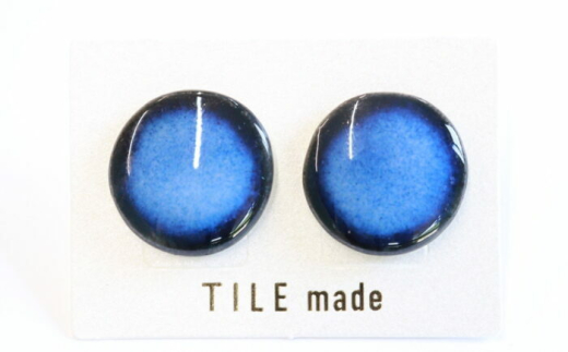 【美濃焼】 青むら タイル ピアス 直径20mm 瑞浪市 / TILEmade タイル アクセサリー ハンドメイド [AZCD042]