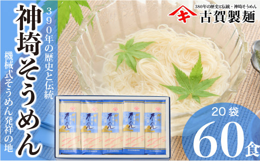 
佐賀県特産品 神埼そうめん 20入 【素麺 そうめん 乾麺 お中元 贈答用 無添加 夏 自家用 麺類 簡単 手軽 保存食 佐賀県産 国産】(H014110)
