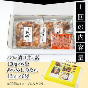 ぶり 漬け丼 セット (6袋：隔月3回) 冷凍 魚 さかな 丼ぶり どんぶり 海鮮丼 りゅうきゅう あつめし 魚介 簡単 小分け 個装 おつまみ 惣菜 おかず 大分県 佐伯市 やまろ渡邉 【DL31】