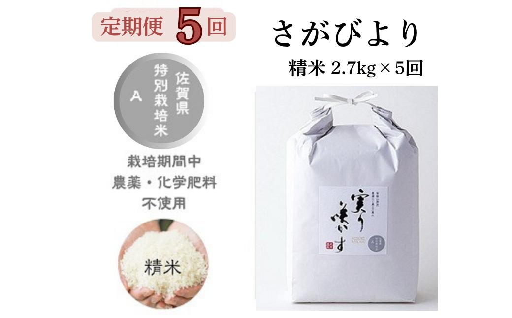 
            【定期便5回】「実り咲かす」農薬・化学肥料不使用 さがびより 2.7kg（計13.5kg）：B690-017
          