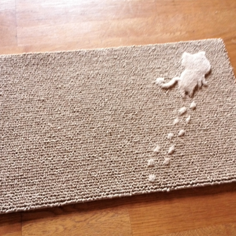 《ほづみせんい》月山緞通 トコトコ猫の玄関マット 45×70cm（白） 山形県 中山町 F4A-0297