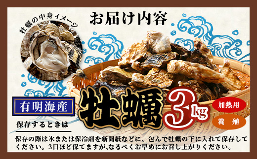 有明海産 養殖牡蠣3kg｜殻付き生牡蠣｜加熱調理用｜新鮮 佐賀県産 カキ【レンジで簡単調理】お正月 夕食 おつまみ おかず 佐賀県 鹿島市 人気 冬季限定 B-567