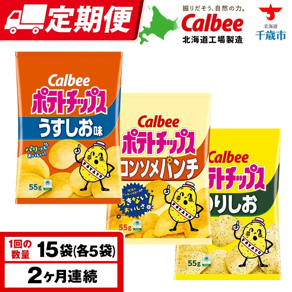 【定期便2カ月】カルビーポテトチップス 3種セット 合計15袋 《千歳工場製造》