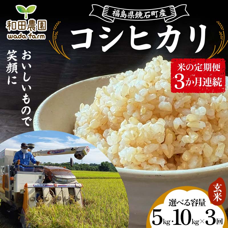 【ふるさと納税】《選べる容量》〈先行予約 2025年産米〉【米の定期便】福島県鏡石町産 和田農園「コシヒカリ」玄米《5kg 10kg》 3か月連続 F6Q-202var