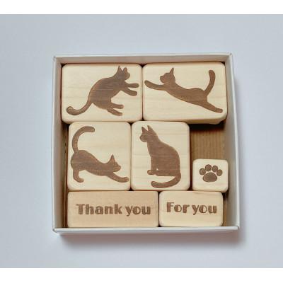 ふるさと納税 小山市 ネコ&文字の消しゴムはんこセット(7個入り) |  | 02