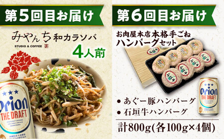 【全6回定期便】オリオンビール晩酌セット【沖縄市】TESIO だるまそば 豚々茶舗 DELICATESSEN NUCHIBUTA みやんちSTUDIO＆amp;COFFEE お肉屋本店 リカーショップ