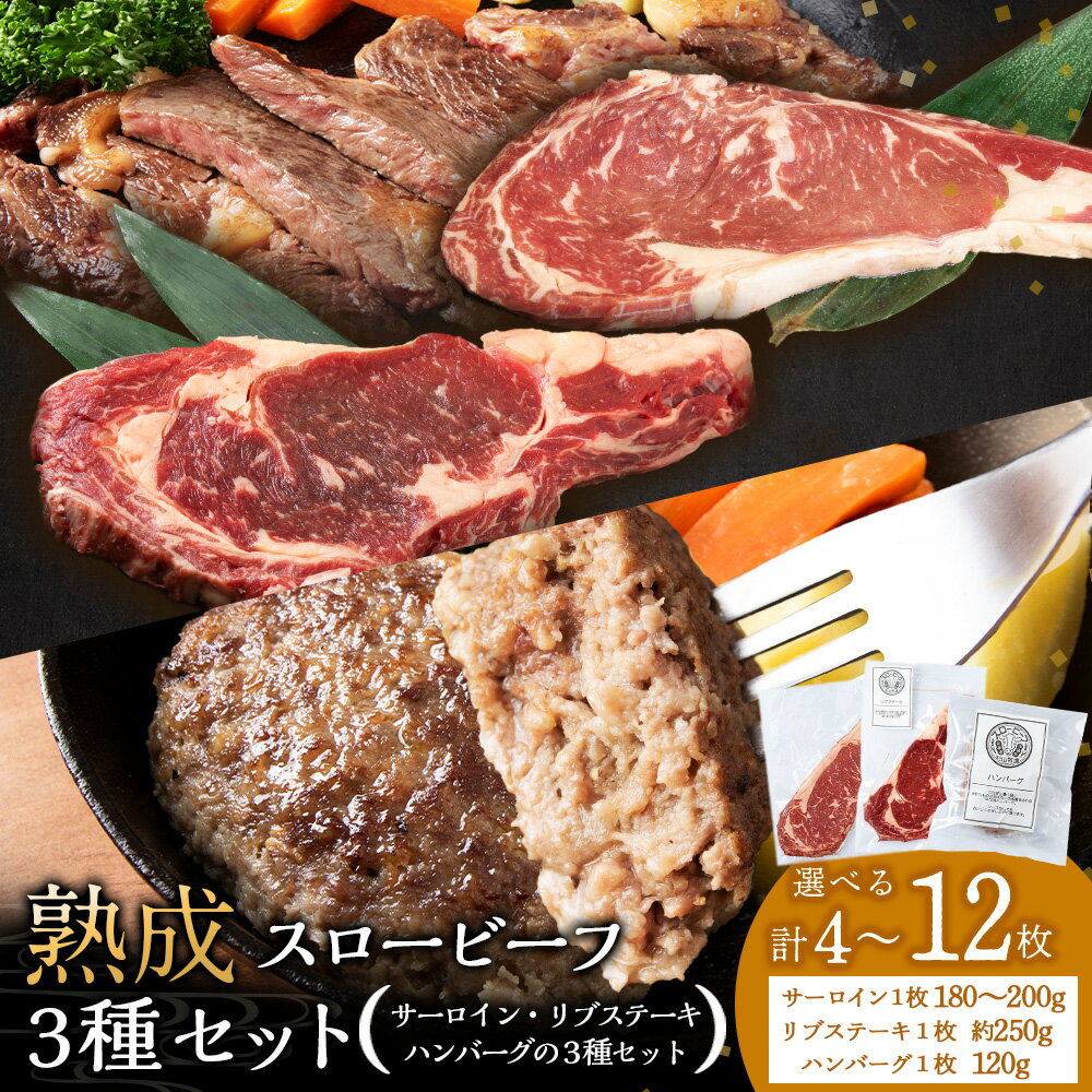 【ふるさと納税】 放牧牛 スロービーフ サーロインステーキ1枚180g~200g ＆リブステーキ1枚250g ＆ハンバーグ1個120g 選べる食べ比べセット 杉山牧場 北海道 浜頓別 肉 牛 牛肉 ウエットエイジング北海道ふるさと納税 ふるさと納税 北海道 浜頓別 通販 贈答品 贈り物