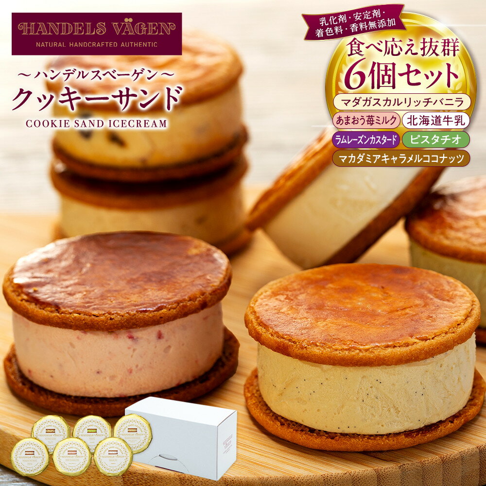 【ふるさと納税】ハンデルスベーゲン無添加アイスクリーム クッキーサンドセット メディアでも話題！濃厚アイスクリームのクッキーサンド×6個のセット | 大人気 クッキー 数量限定 バニラ キャラメル ラムレーズン あまおう｜人気 おすすめ 送料無料｜神奈川県 横浜市