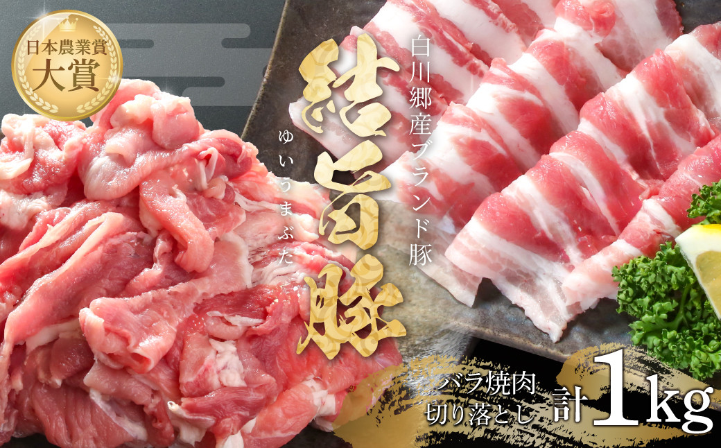
                  結旨豚 バラ焼肉 500g 切り落とし 500g 計1kg 冷凍真空パック | 肉 お肉 豚肉 国産 食べ比べ セット 白川郷 岐阜県 白川村 ブランド豚 人気 おすすめ ギフト 飛騨高山ミート 10000円 [MS017] 
                