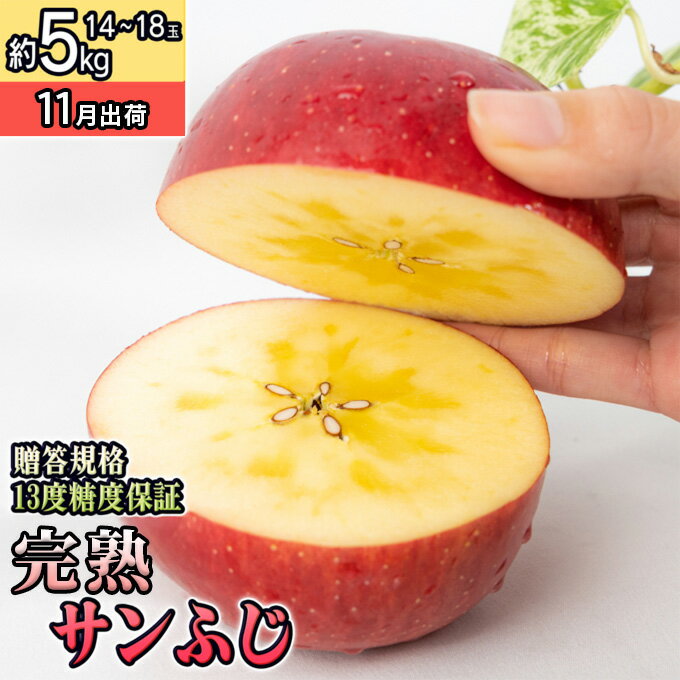 【ふるさと納税】11月 贈答規格 完熟サンふじ約5kg（12～18個）13度糖度保証【青森りんご・ゆうきアップル・11月】 果物類 果物 フルーツ ジューシー 代表品種 　お届け：2025年11月20日～2025年12月20日