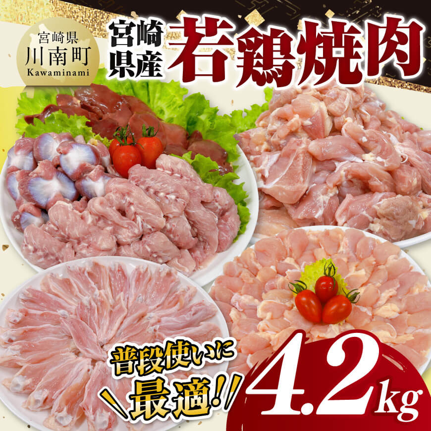 宮崎県産 若鶏 焼肉 4.2kg　鶏肉 鶏 肉 [D11618]