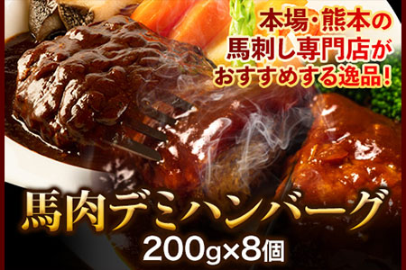 馬肉デミハンバーグ 200g×8個 計1.6kg 千興ファーム 馬肉 冷凍 《60日以内に出荷予定(土日祝除く)》ジューシー デミグラスソース 肉 熊本県御船町 馬肉 惣菜 お弁当---mifune_snk_24_8s---
