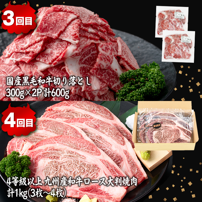 【定期便全4回】ししまる牛・豚定期便B(4ヶ月連続・計4.4kg) t0051-002