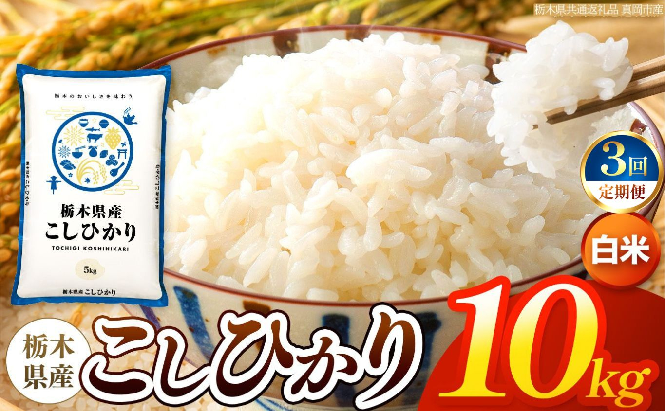 【令和8年産 新米】 【定期便3回】栃木県産 お米 こしひかり　（白米） 10kg 【2026年秋以降発送 】 |  栃木県 矢板市 【栃木県共通返礼品 真岡市産】 【定期便3回】白米 10kg | 