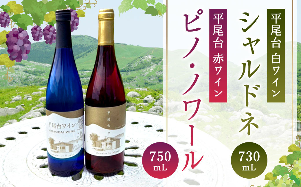 
            平尾台白ワイン・シャルドネ（730ml）と 平尾台赤ワイン ピノ・ノワール（750ml）2本セット ワイン 飲み比べ 赤白ワイン セット お酒
          
