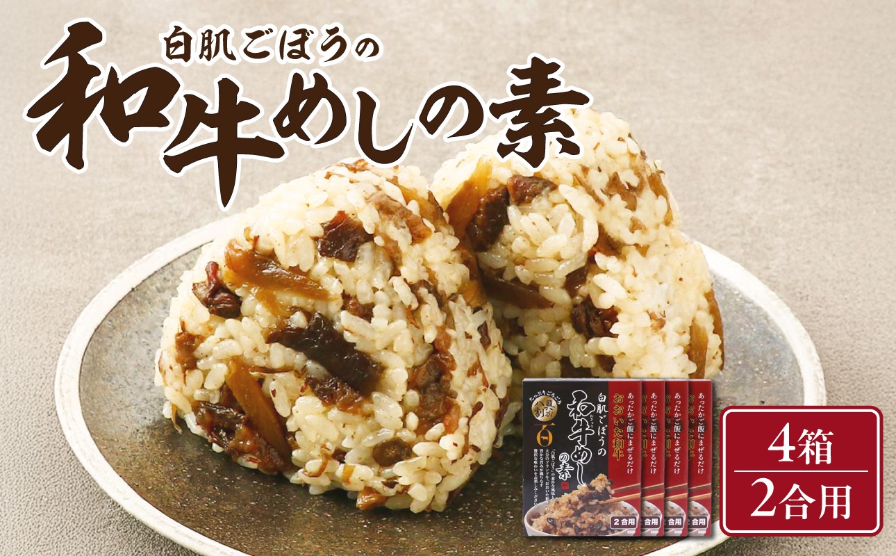 
                  白肌ごぼうの和牛めしの素 4箱セット おおいた和牛 牛蒡 戸次産 混ぜご飯 具沢山 簡単 手軽 混ぜるだけ 贈り物 九州醤油 K03034
                