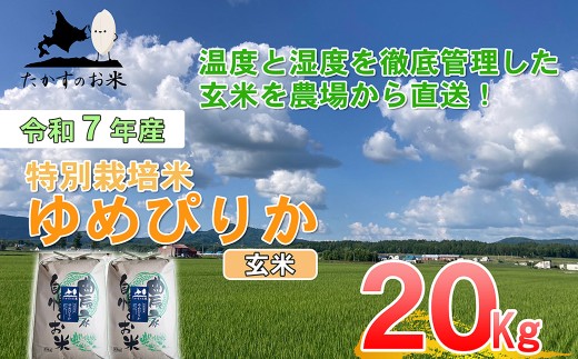【令和7年産】 ゆめぴりか （玄米） 10kg×2袋 20kg 特Aランク 特A たかすのお米 特別栽培米 コメ こめ 玄米 ご飯 ごはん ブランド米 産地直送 北海道 鷹栖町 常温