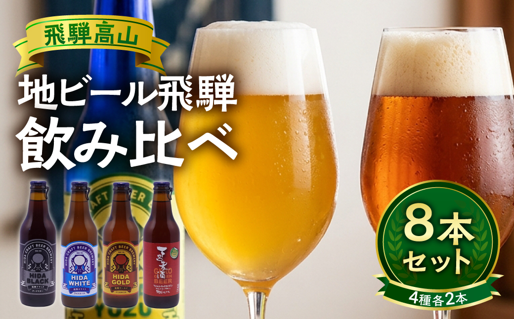 飛騨の地ビール 飲み比べ 8本セット（4種×各2本 ホワイト/ブラック/ゴールド/下呂麦酒）| ビール 地ビール クラフトビール 麦酒 エール ライトエール ダークラガー ラガー 飛騨高山 地ビール飛