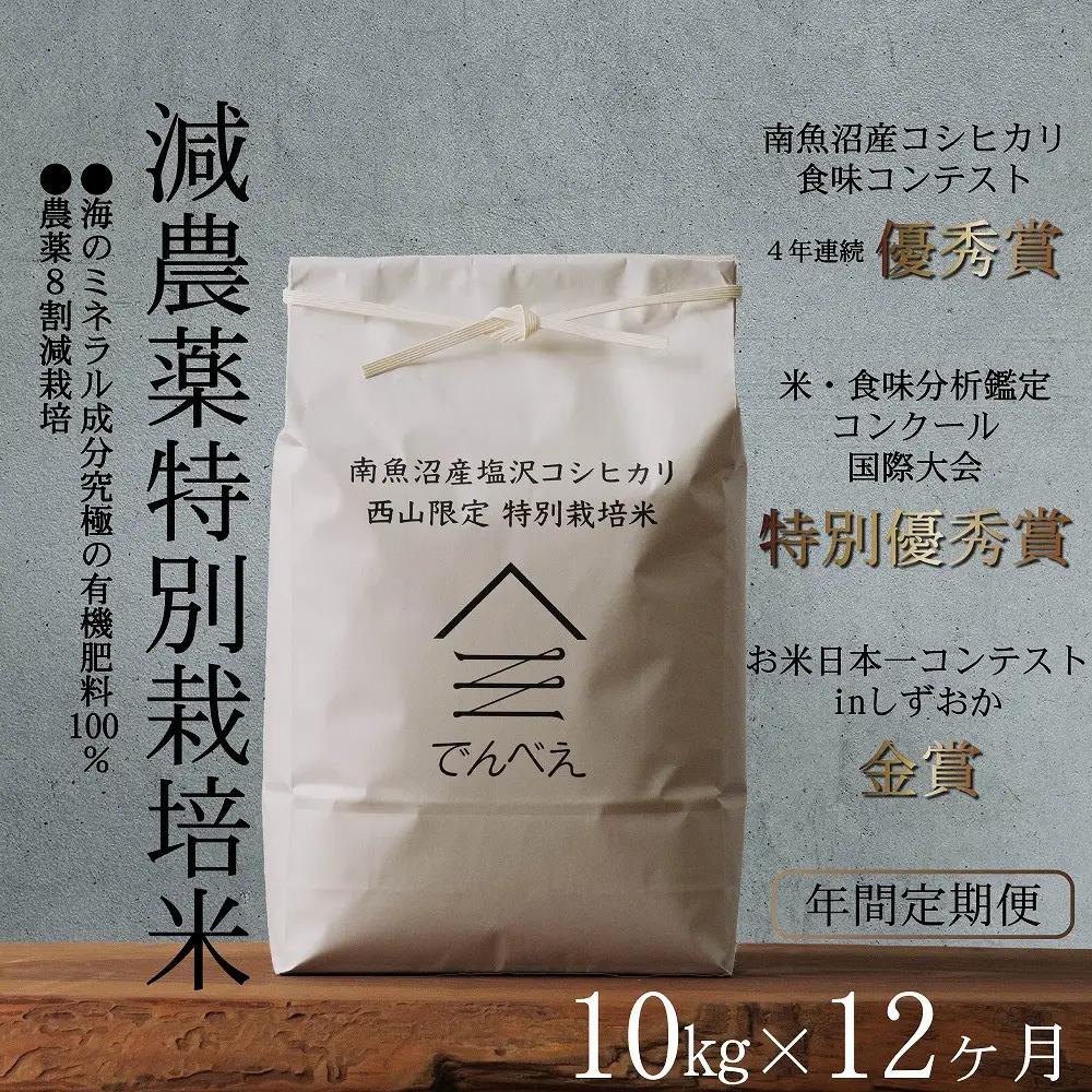 【年間定期便令和8年新米予約】南魚沼食味コンクール4年連続優秀賞　8割減農薬特別栽培米10kg×12回　南魚沼塩沢産コシヒカリ【2026年9月中旬から1ヶ月以内に順次発送予定】｜コシヒカリ