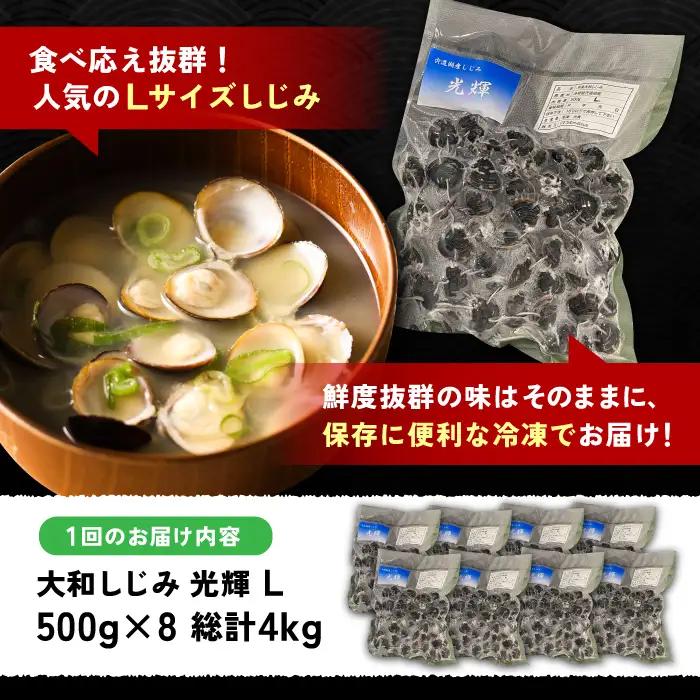 【全3回定期便】産地直送！宍道湖産 冷凍大和しじみLサイズ4kg(500g×8) 砂抜き処理済 島根県松江市/りすたむmatsue[ALDE016]