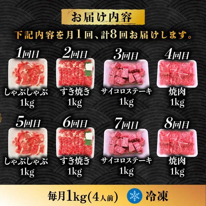 【8回定期便】 飛騨牛 プレミアム 定期便 4人前 ( しゃぶしゃぶ × すき焼き × サイコロステーキ × 焼肉 ) 各1kg [TAZ049]すき焼き