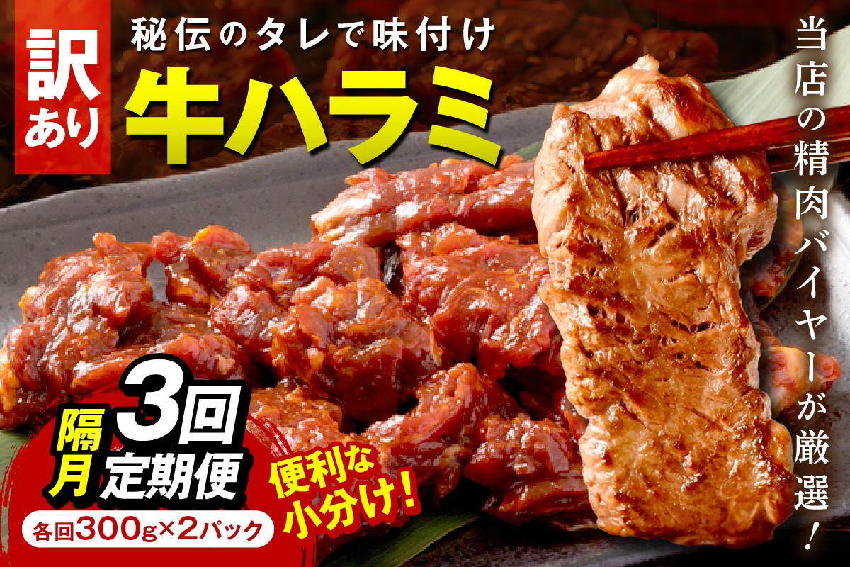 
            【訳あり】牛ハラミ（サガリ） 秘伝のタレ込み 味付け肉 600g（300g×2パック）【定期便 隔月×3回】　YK00471
          